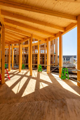 Close-up of the wooden beams at the German Pavilion