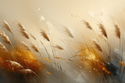 Image of this image features an abstract artwork of golden wheat swaying in a gentle breeze. the background includes warm earth tones, blending seamlessly to create a sense of motion and tranquility. perfect for art enthusiasts and nature lovers, this painting encapsulates the serenity and beauty
